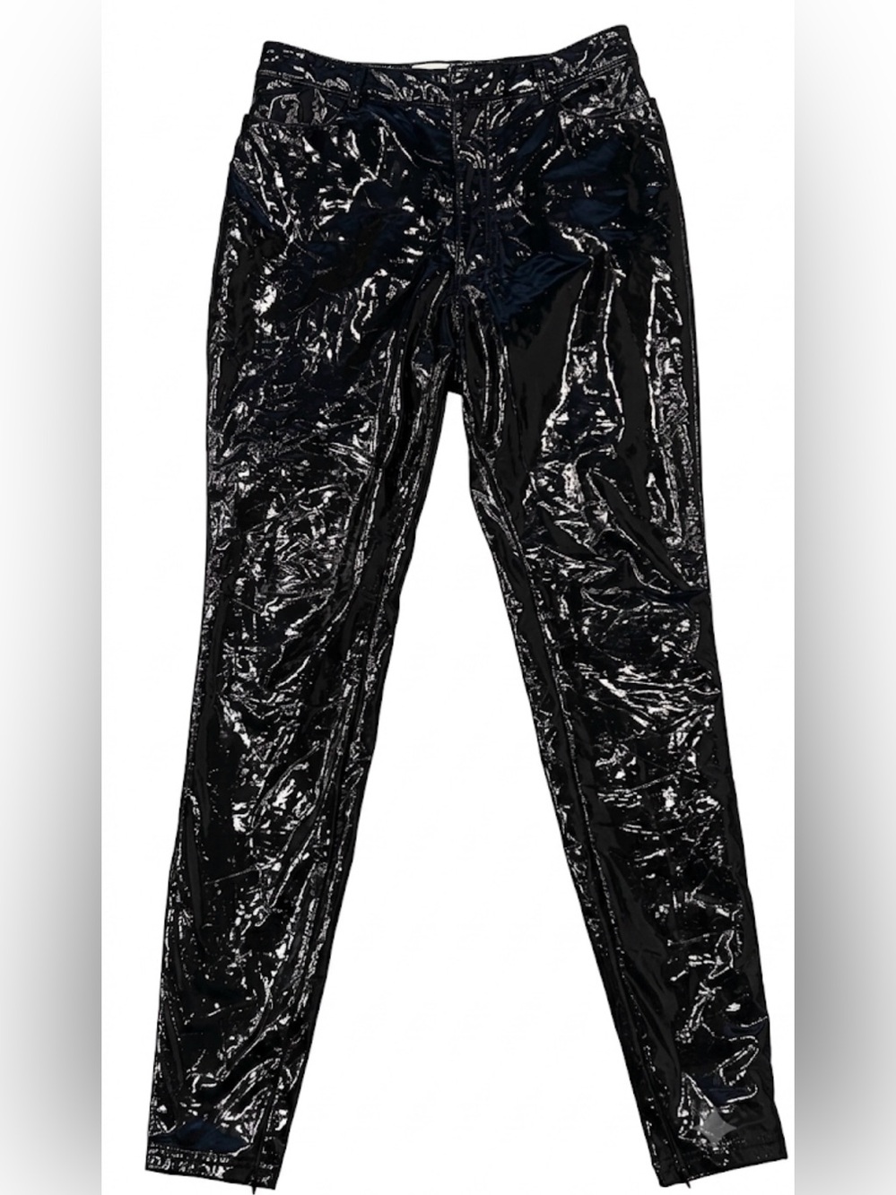 House of CB Haridan Black Patent Vinyl Pants Size M Ankle Zip High Rise Shiny